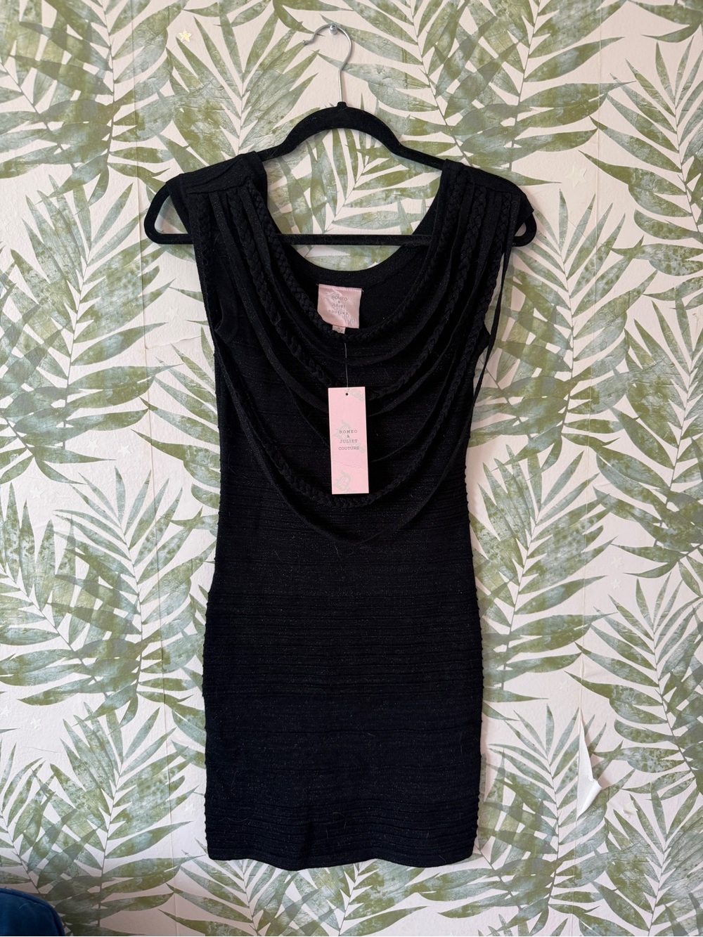 Romeo & Juliet Couture Black Draped Cowl Mini Dress